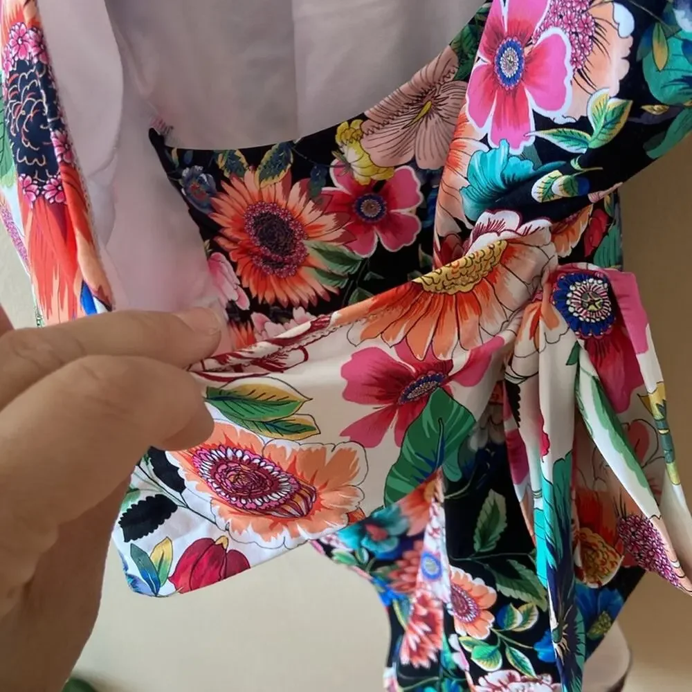 New Johnny Was Mirror Evening Palace Floral Wrap One Piece Swimsuit XL Swim